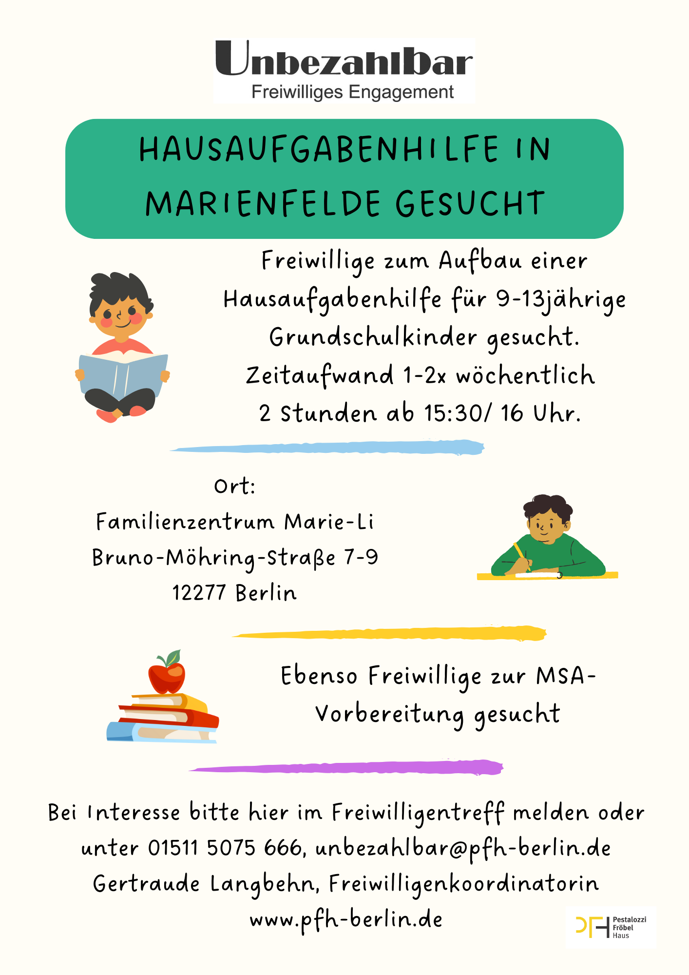 Nachbarschaftszentrum Marienfelde sucht Hausaufgabenhilfe