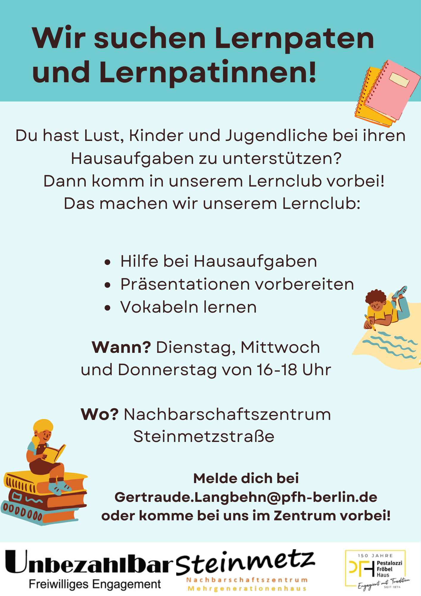 Lernpat*in im Lernclub Steinmetzstraße gesucht