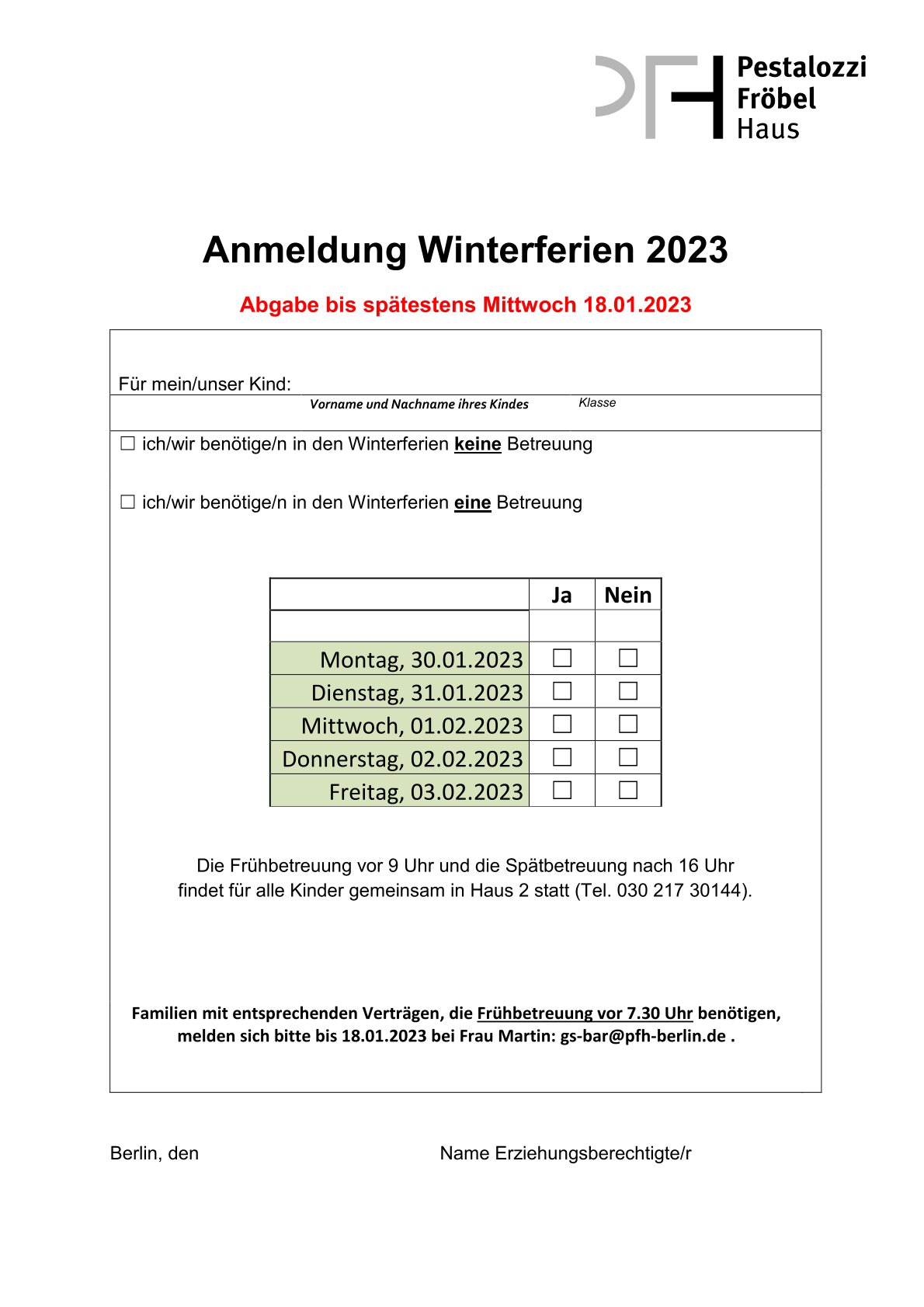 Abfrage Winterferien 2023