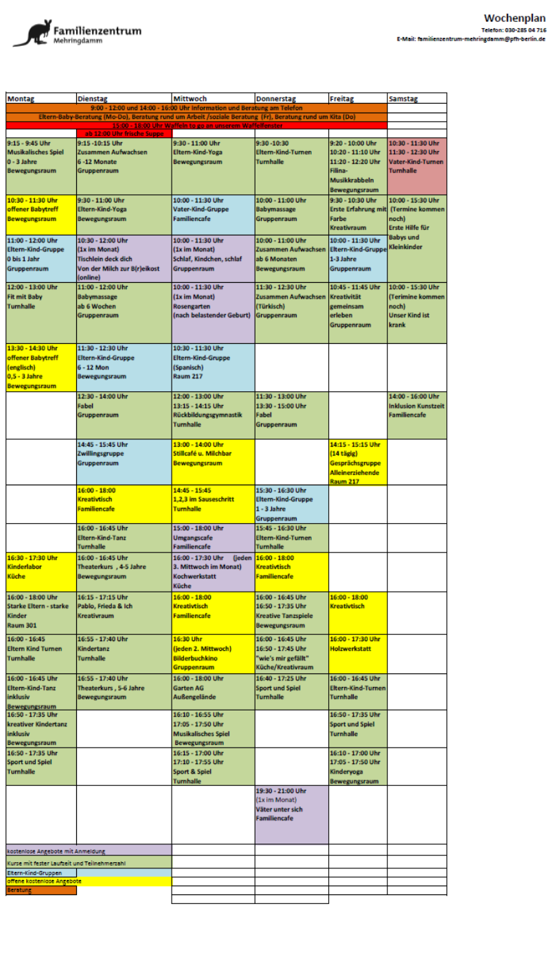 Wochenplan FZ Mehringdamm