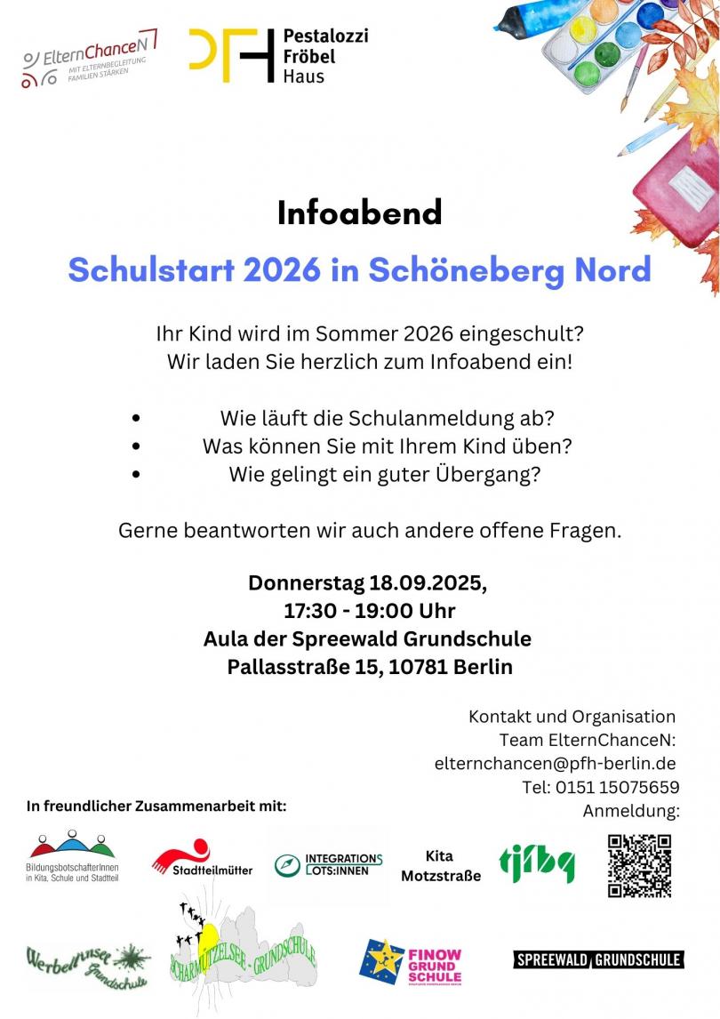 Flyer: Infoabend Schulstart im Schöneberger Norden