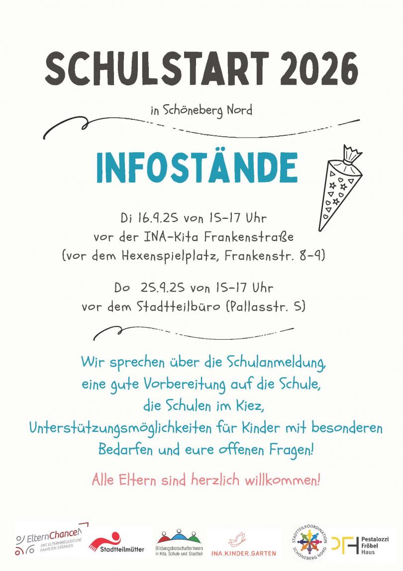 Infostände Schulstart 2026 in Schöneberg Nord