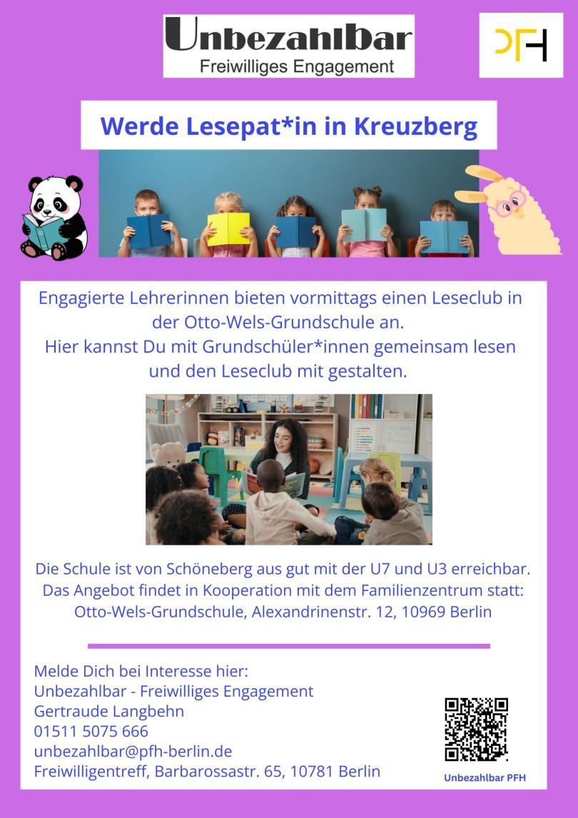 Lesepat*in an der Otto-Wels-Grundschule gesucht