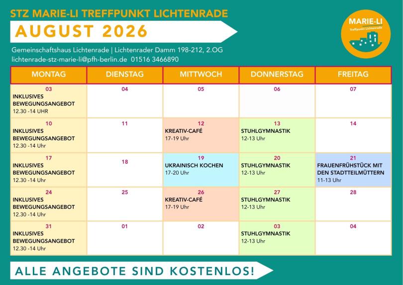 Monatsprogramm STZ Marie-Li Lichtenrade August