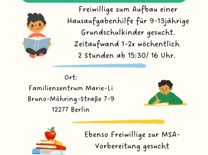 Nachbarschaftszentrum Marienfelde sucht Hausaufgabenhilfe