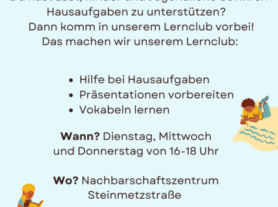 Lernpat*in im Lernclub Steinmetzstraße gesucht